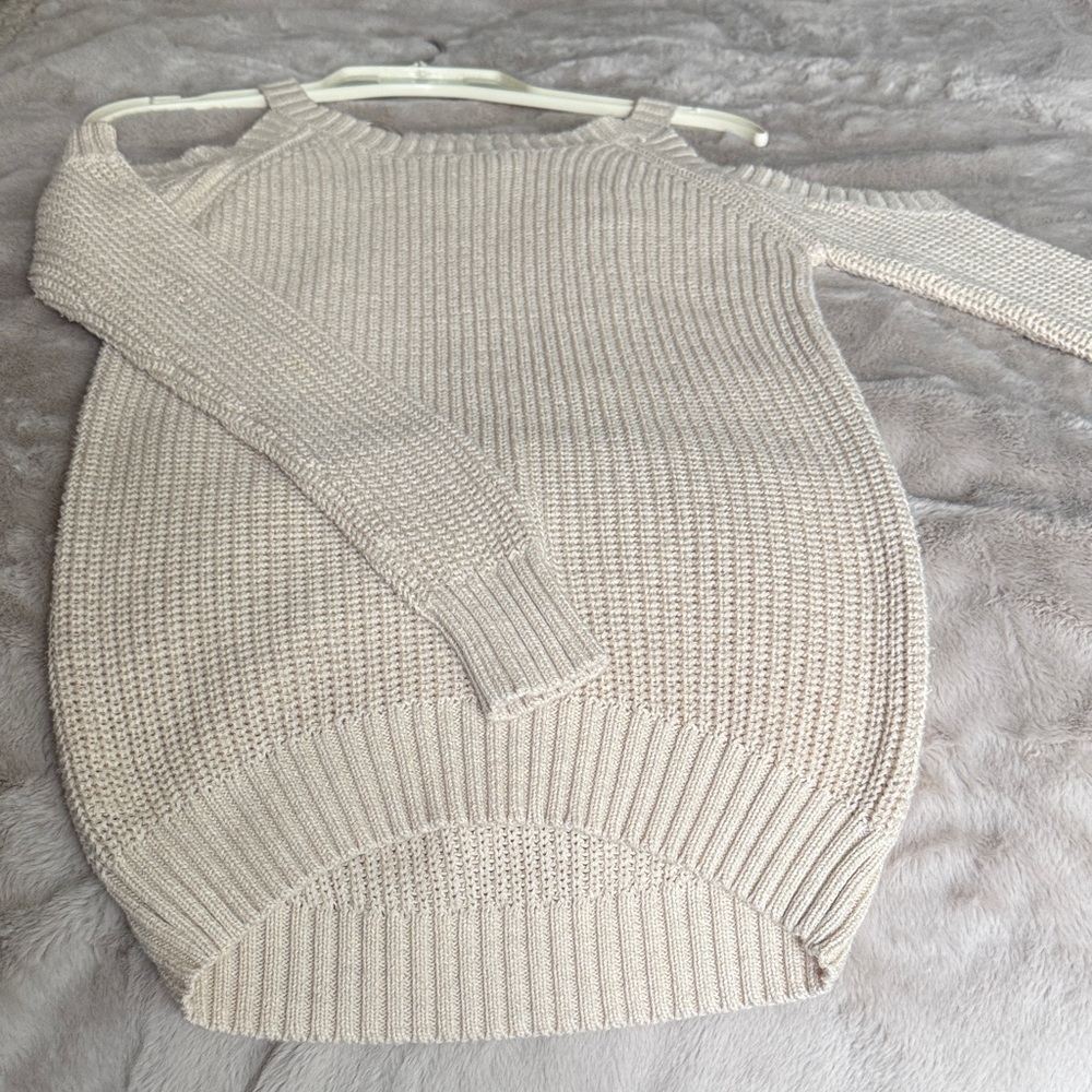 Hippie Rose Beige Off-the-Shoulder Sweater